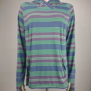 Title Nine gray green blue striped hooded pullover performance top ladies Large